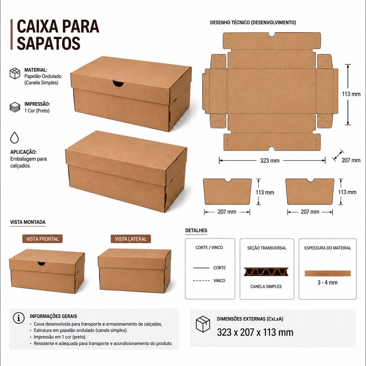 Ficha técnica da Caixa para Sapatos da Cartaplast Angola