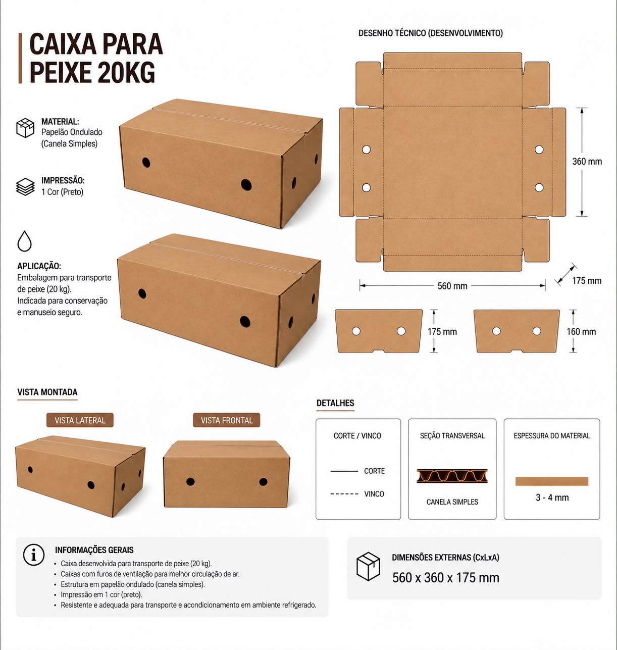 Ficha técnica da Caixa para Peixe 20 kg da Cartaplast Angola